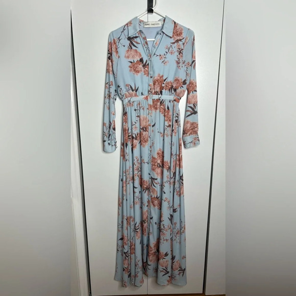 Fame and Partners - The Orianna Maxi - Blue Floral Long sleeve Dress- US 0 - RTR - Picture 5 of 12